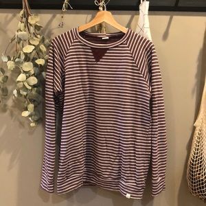 medium, purple striped, light weight sweatshirt